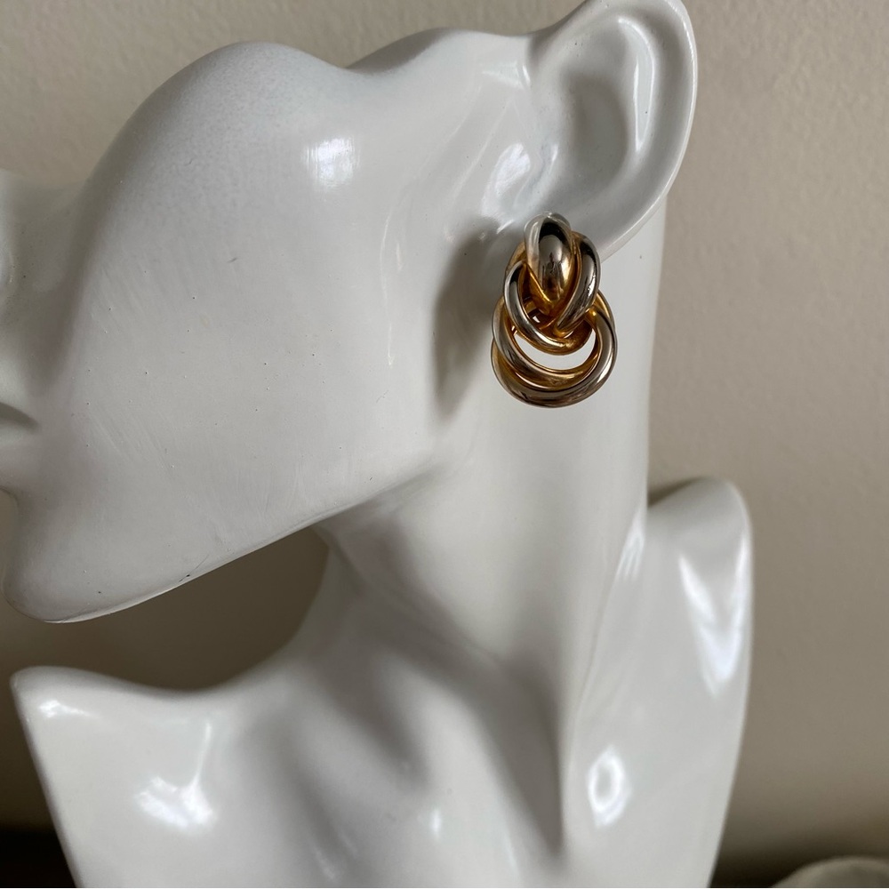 Vtg Mixed Metal Interlocking Loop Statement Earri… - image 5